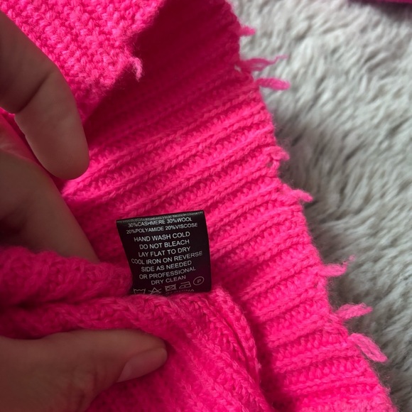 Generation Love Sadie Cashmere & Wool Asymmetric Sweater Hot Pink Medium - Picture 9 of 10